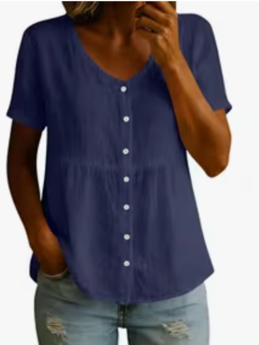 Navy Blue Short Sleeve Babydoll Top